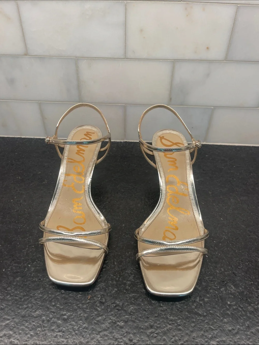 Sam Edelman Metallic Gold Strappy 2 1/4” Heel Sandals - Size 7.5 - Picture 2 of 6